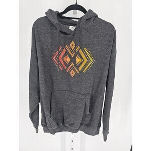 Womens Sz XL Pullover Hoodie Sweatshirt Gray w/ Aztec Pattern